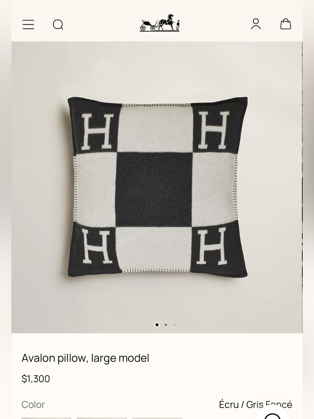 Hermes Black and Cream Checkerboard H Accent Pillow